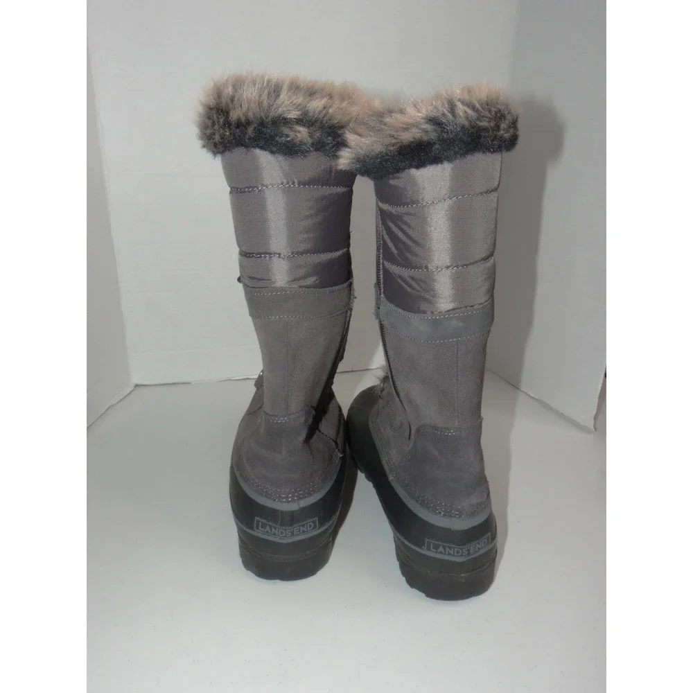 Lands End Womens Gray Faux Fur Trim Tall Snow Boots V3838/F4116 Size 10B
